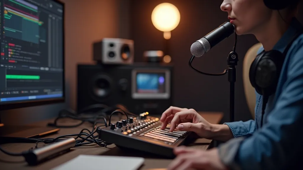 Audio mixér a streaming equipment na stole