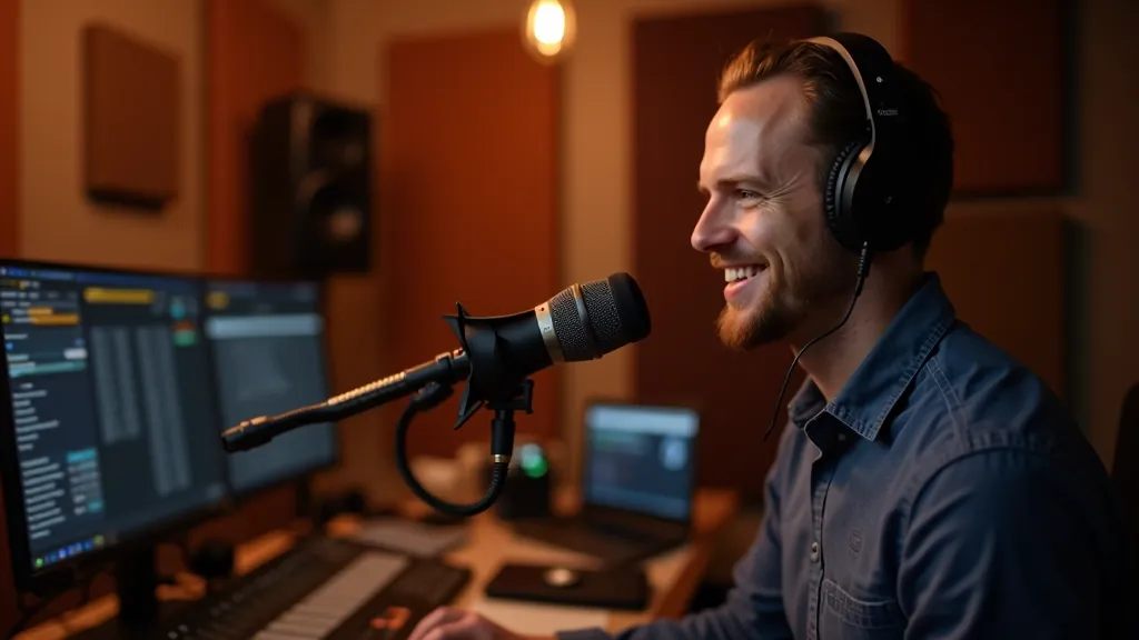 Mikrofon XLR Kondenzátor Pro v profesionálním podcast studiu se sluchátky a mixérem